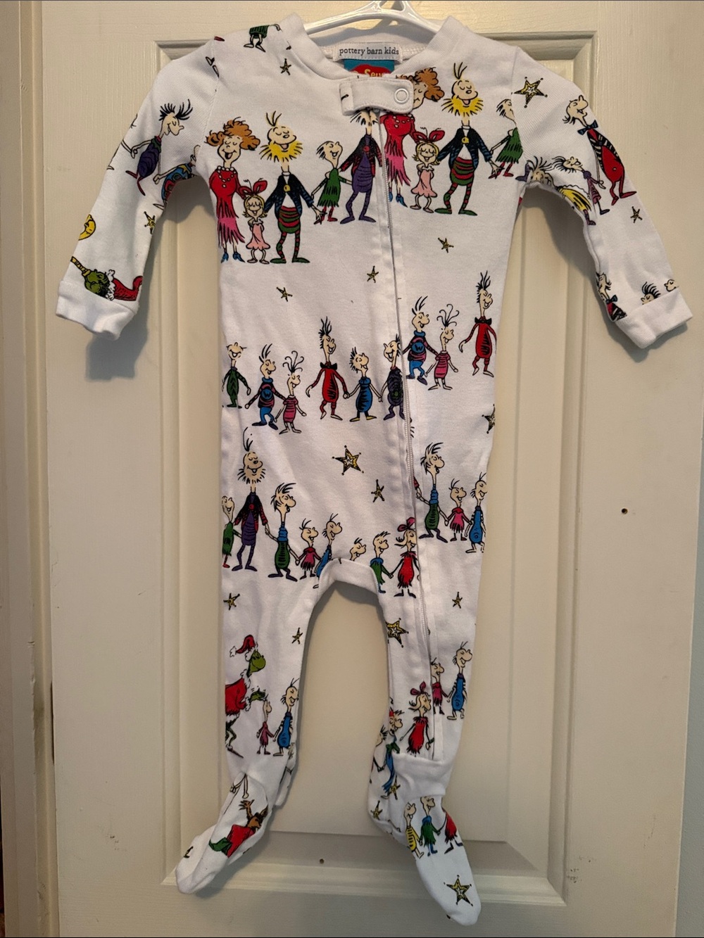 Pottery Barn Kids Grinch Whoville Print Footed One-Piece Pajamas
